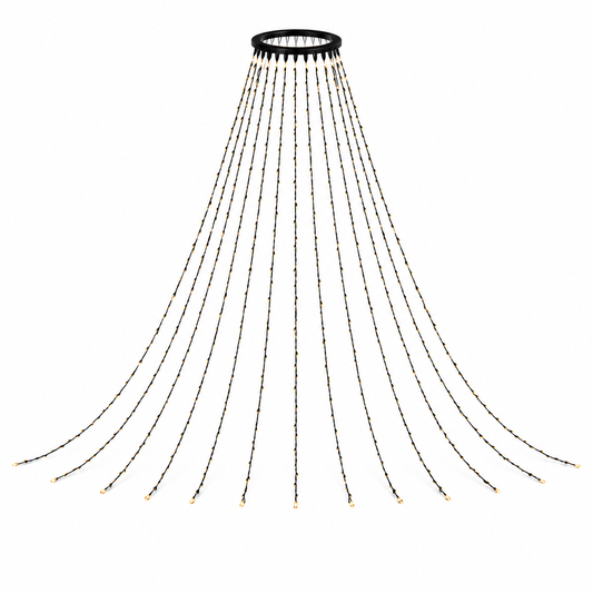 24V-31V LED Christmas Tree Waterfall Lights with Top Ring, 8 Modes Hanging String Lights for Holiday Indoor Outdoor Decoration