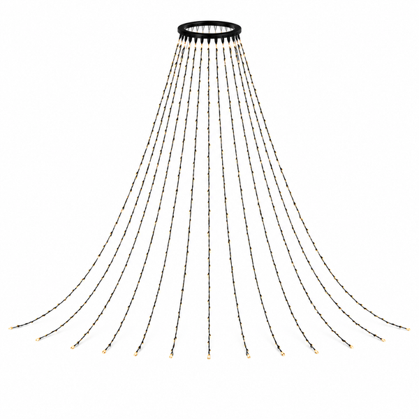 24V-31V LED Christmas Tree Waterfall Lights with Top Ring, 8 Modes Hanging String Lights for Holiday Indoor Outdoor Decoration