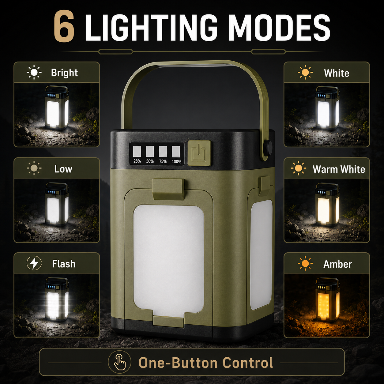 Solar Camping Lantern with 6 Lighting Modes & Fold-Out Panels