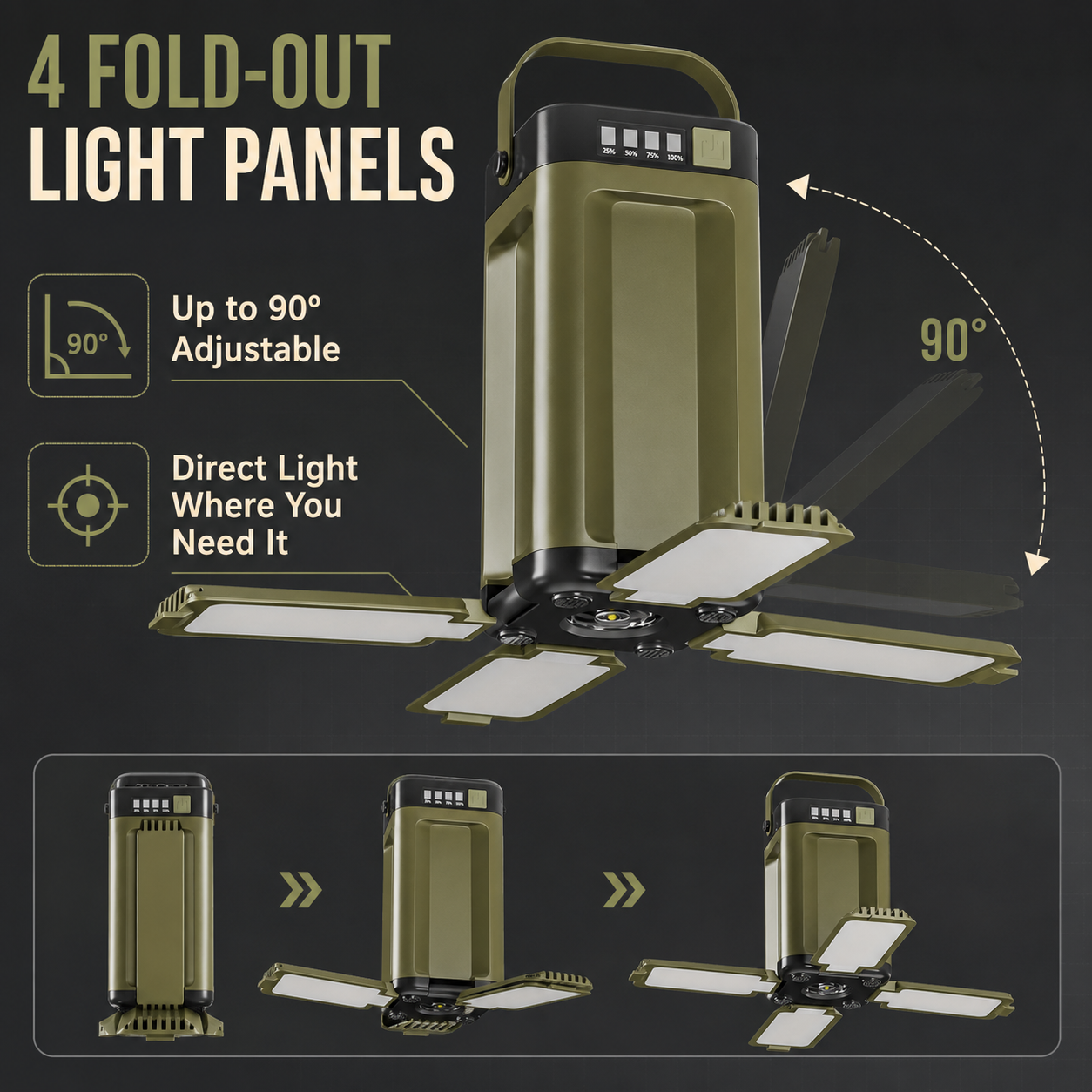Solar Camping Lantern with 6 Lighting Modes & Fold-Out Panels