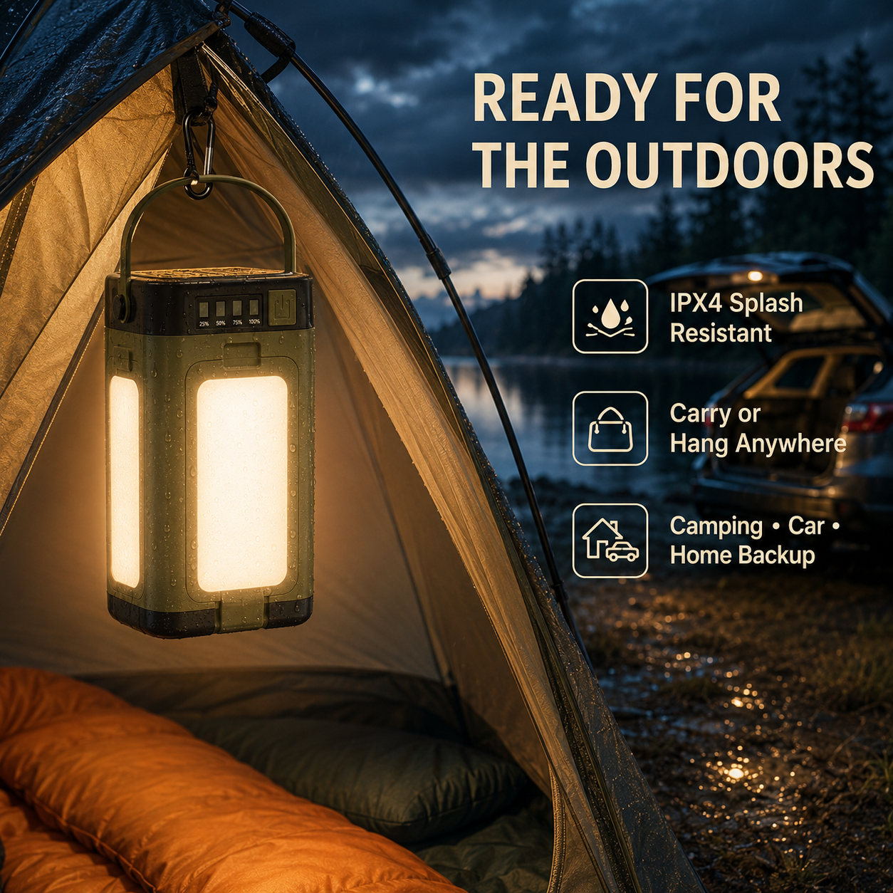 Solar Camping Lantern with 6 Lighting Modes & Fold-Out Panels