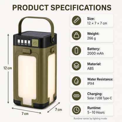 Solar Camping Lantern with 6 Lighting Modes & Fold-Out Panels