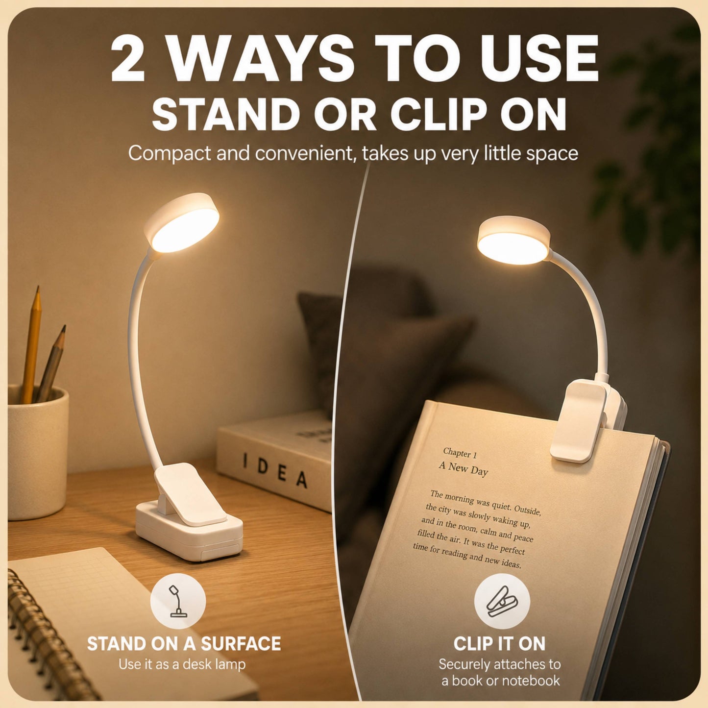 Mini LED Clip-On Reading Light 3 Color Modes Battery Powered Book Light for Bed Reading Study Travel