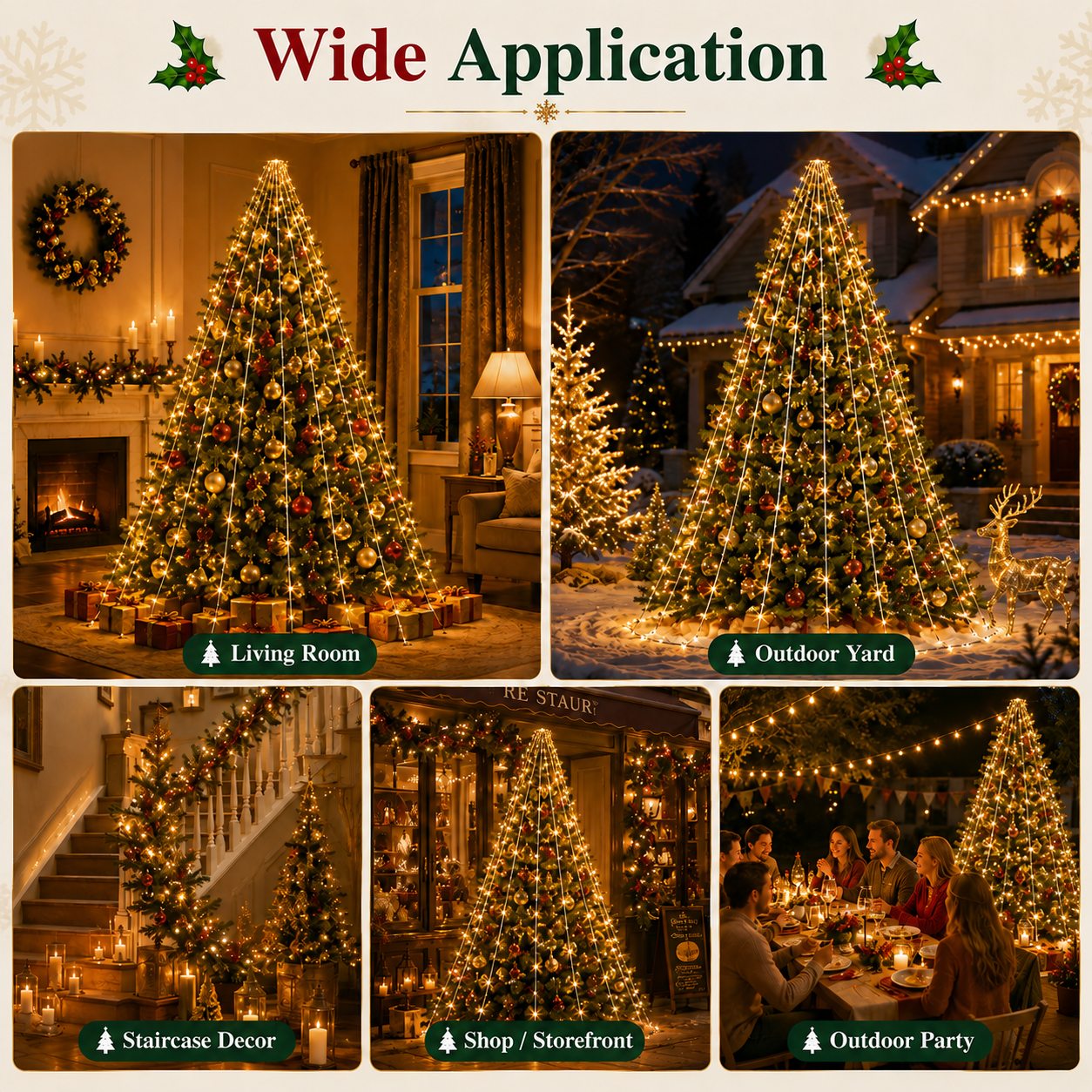 24V-31V LED Christmas Tree Waterfall Lights with Top Ring, 8 Modes Hanging String Lights for Holiday Indoor Outdoor Decoration