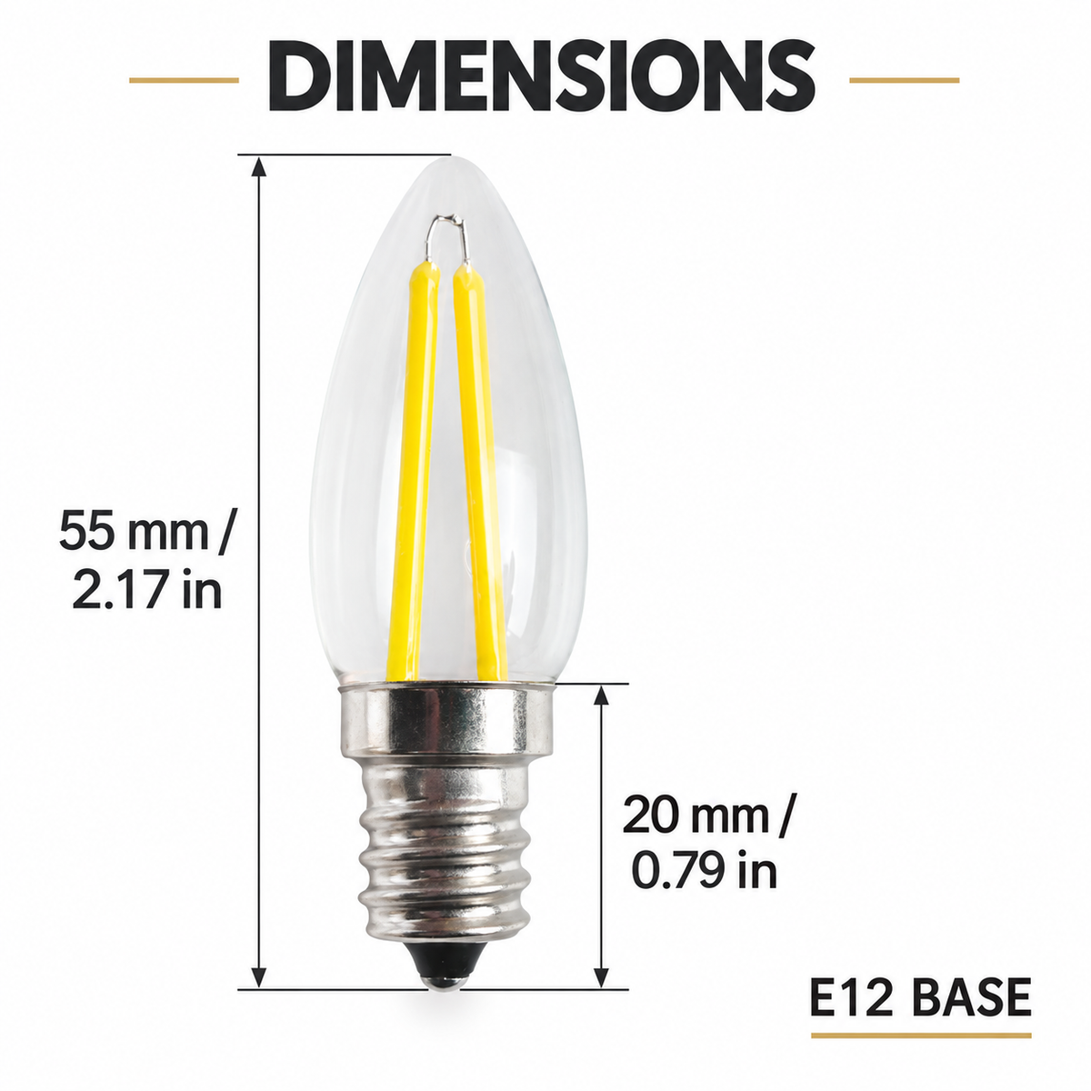E12 LED Filament Bulb COB Glass Candle Light Vintage Lamp for Chandelier Candelabra