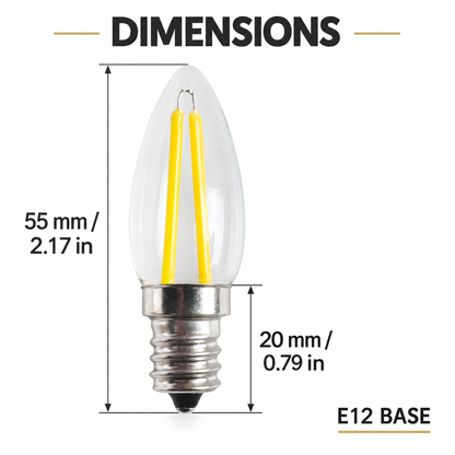 E12 LED Filament Bulb COB Glass Candle Light Vintage Lamp for Chandelier Candelabra