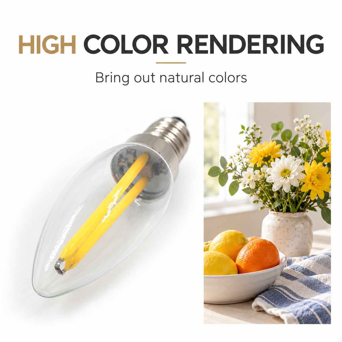 E12 LED Filament Bulb COB Glass Candle Light Vintage Lamp for Chandelier Candelabra