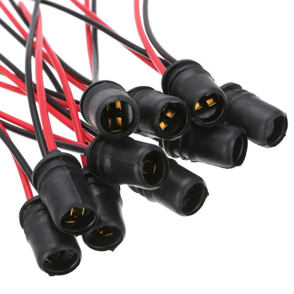 T10 Car Light Socket Holder with 15cm Red Black Wire Soft Base for Automotive LED or Halogen Indicator Parking Interior Lights