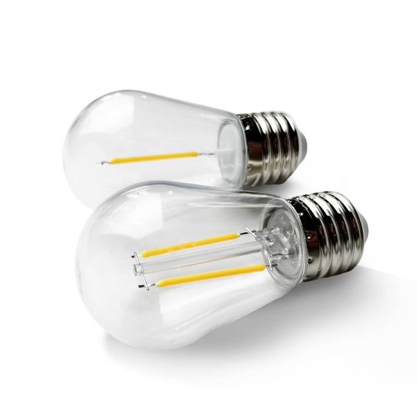 Two clear E27 LED Filament Bulbs with silver screw bases by Ningbo Fuaisi Electric Appliance Co. Ltd