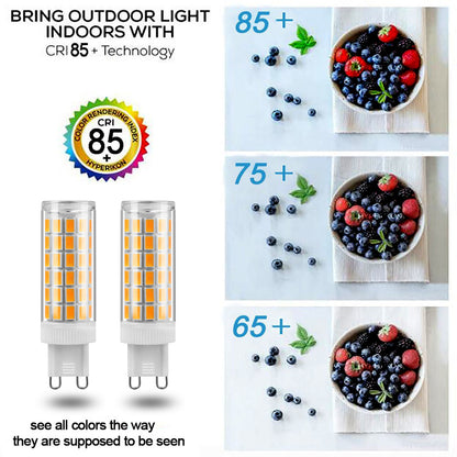 G9 LED Bulb for vibrant indoor lighting with CRI 85 technology showcasing fresh fruits