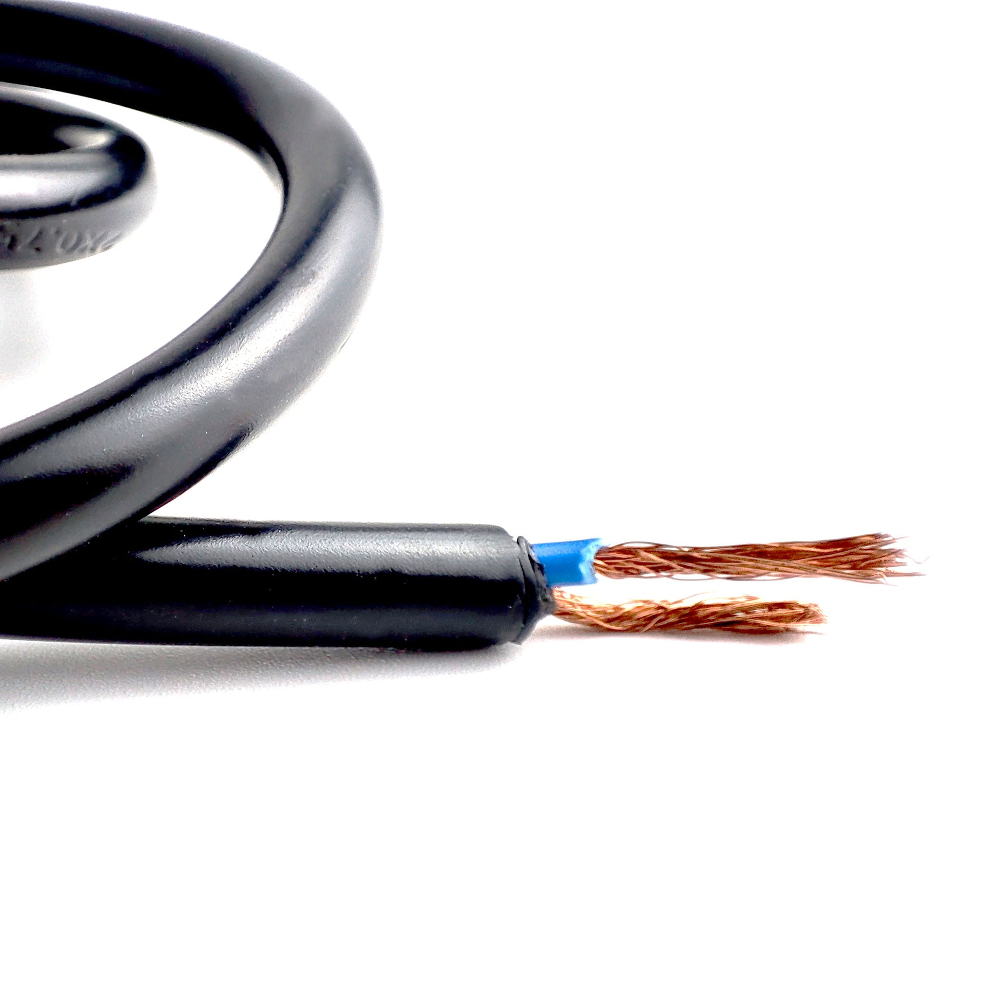 Black electrical wire with exposed copper strands for garden lights outdoor lighting installation