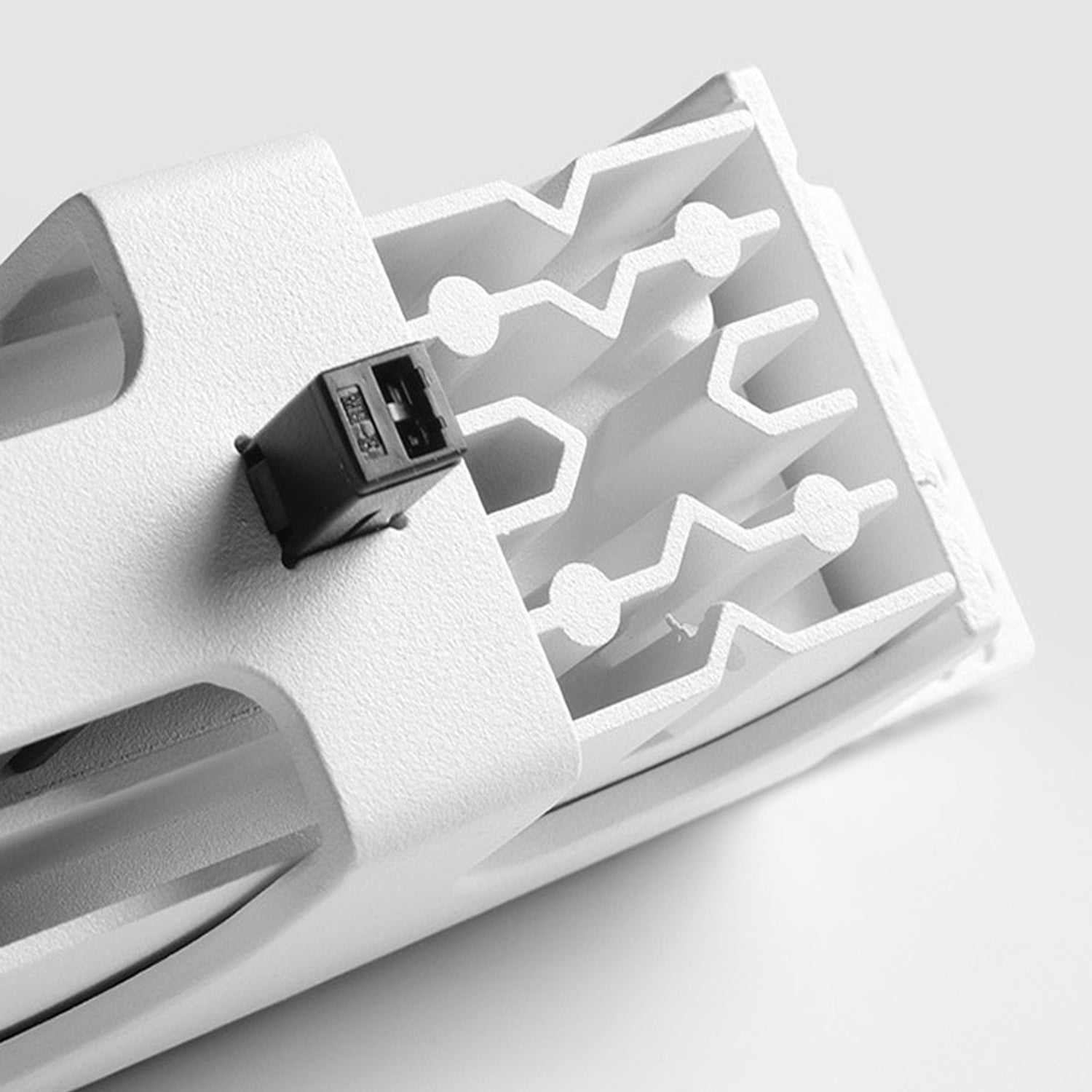 Close-up of white LED spotlight component featuring Grid Downlight design by Ningbo Foroureyes Electric