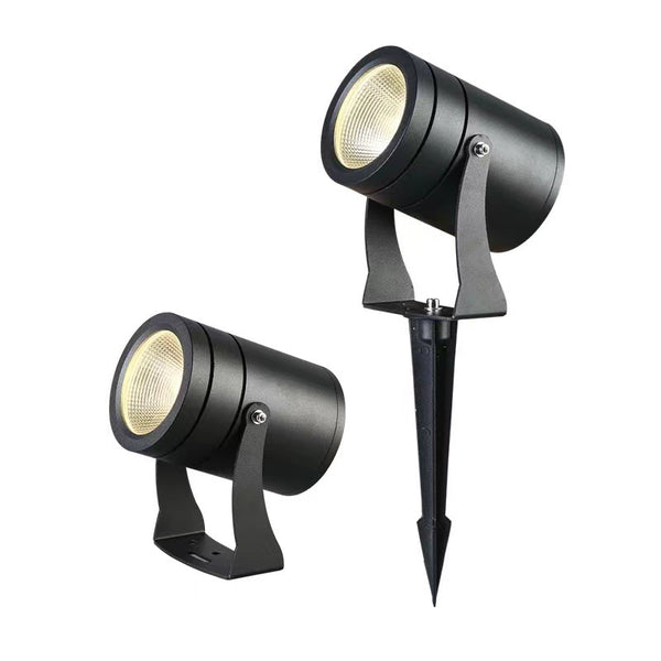 Black LED garden spotlights with adjustable mounts and stake for outdoor lighting by Ningbo Foroureyes