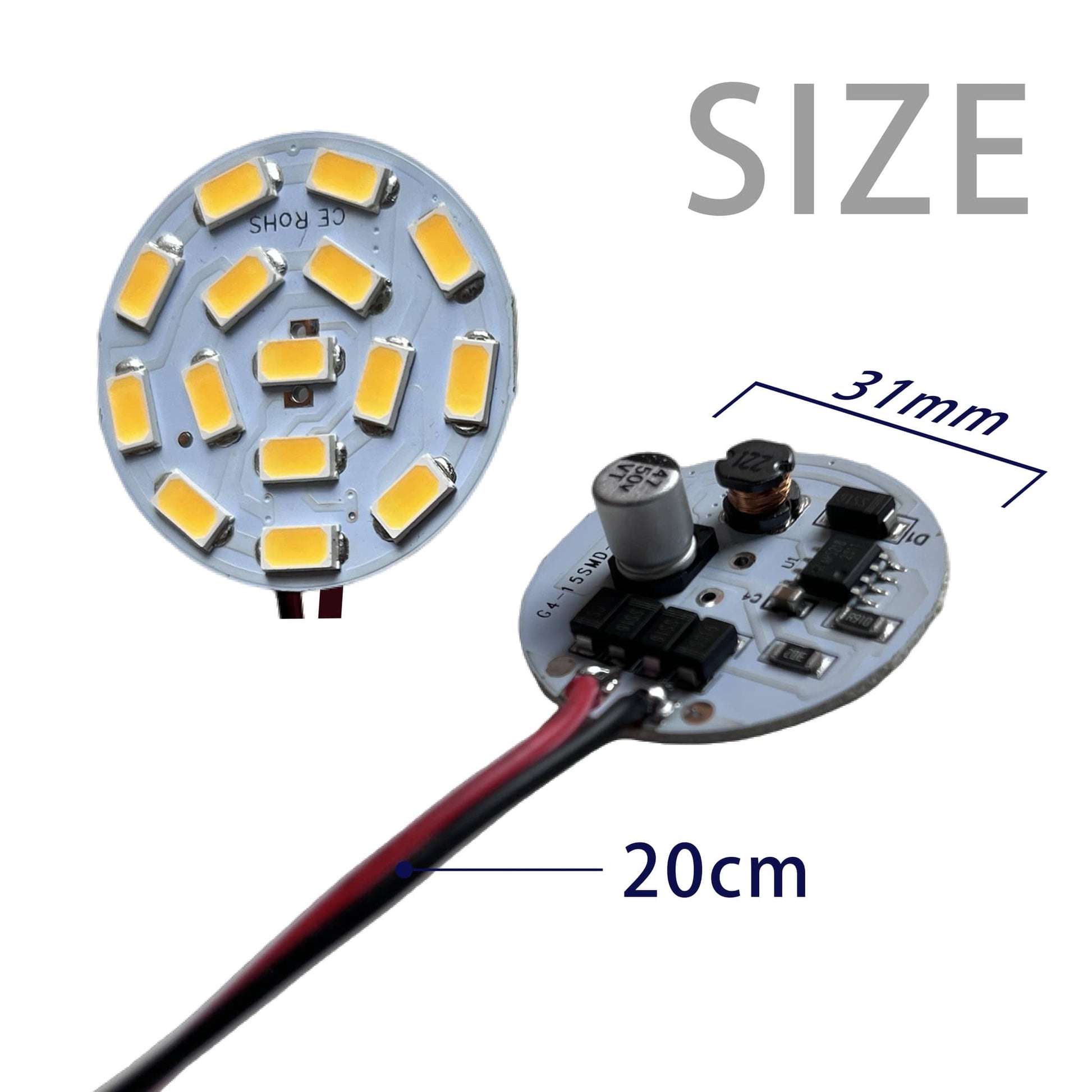 LED Lamp circuit board showing components and dimensions for easy installation and compatibility