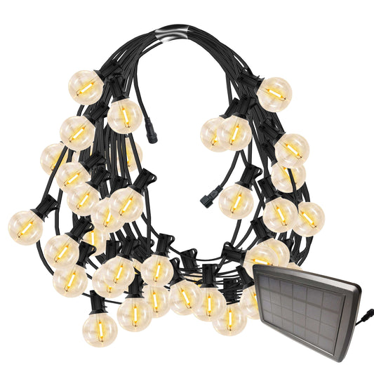 LED Solar Fairy String Lights on Black Wire with Warm White Bulbs for Outdoor Decor