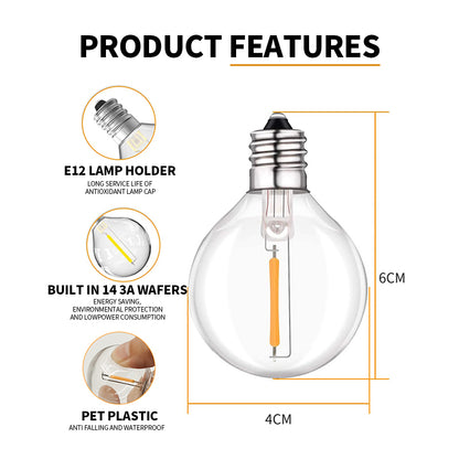 LED String Lights featuring E12 lamp holders and energy-saving 14 3A wafers for outdoor use