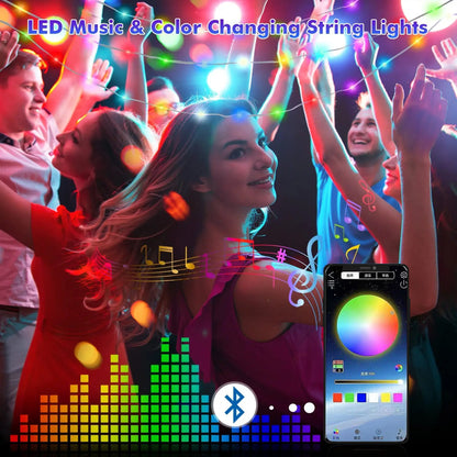 LED String Lights with Bluetooth Control for Music and Color Changing Effects at Parties