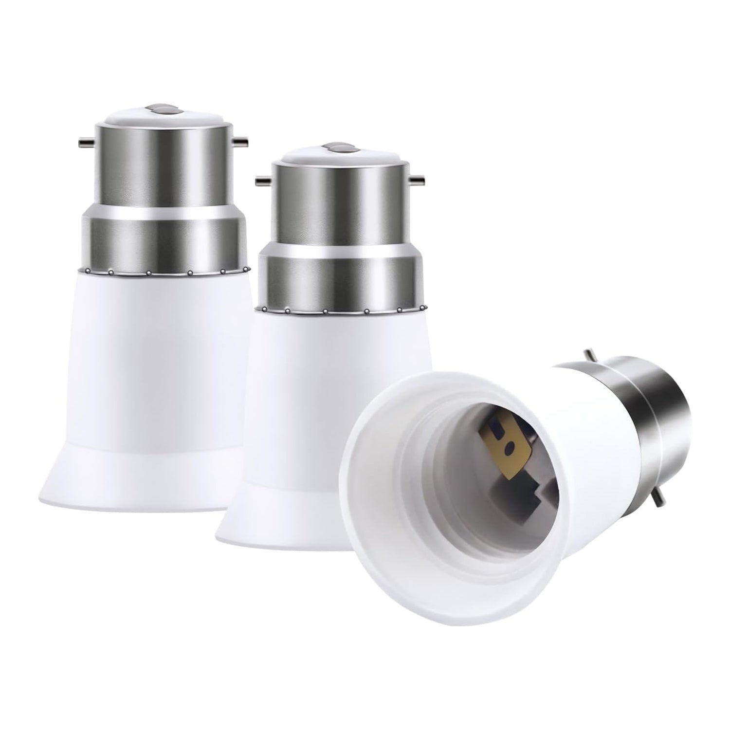 B22 to E27 Light Bulb Adapter Converter white plastic lamp holder with metal bayonet base set of three