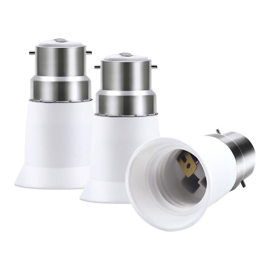 B22 to E27 Light Bulb Adapter Converter white plastic lamp holder with metal bayonet base set of three