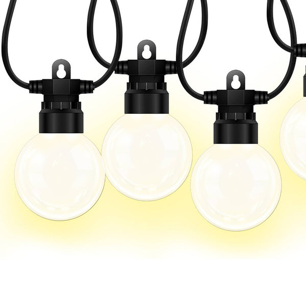 Outdoor string lights with globe bulbs and black fixtures for lights decoration