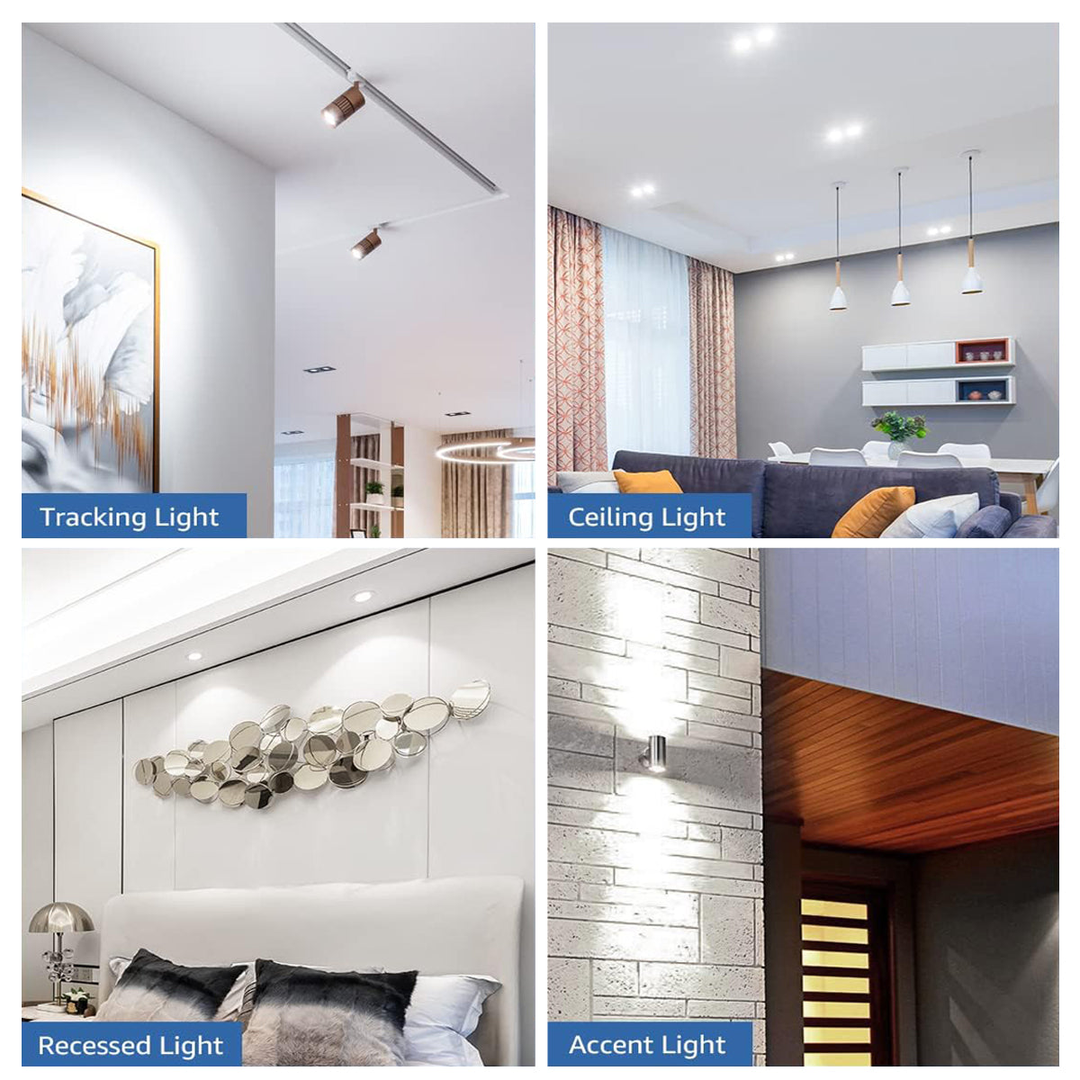 MR16 LED Bulb in various lighting setups including tracking, ceiling, recessed, and accent lights