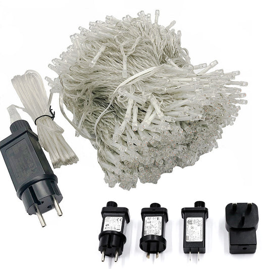 Led Christmas Lights bundle with clear wires and multiple plug adapters for outdoor lighting
