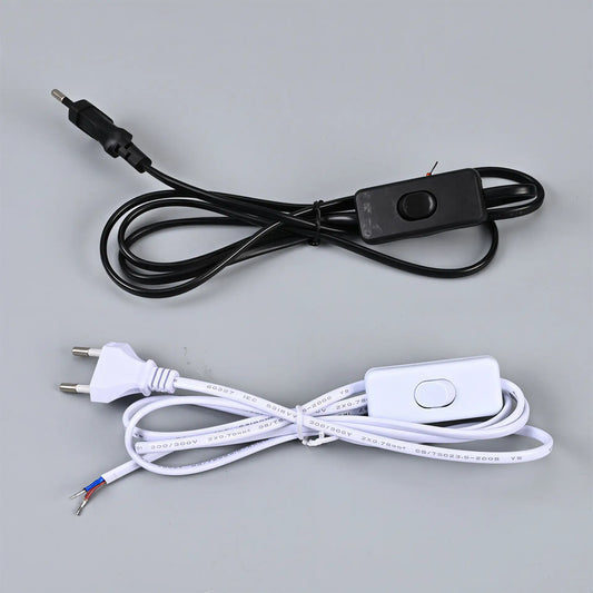 US EU Plug LED Light Switch Power Cable 1.8m with 303 Inline on Off Switch for Desk Lamp E14 E27 Plastic Lamp Holder Black White
