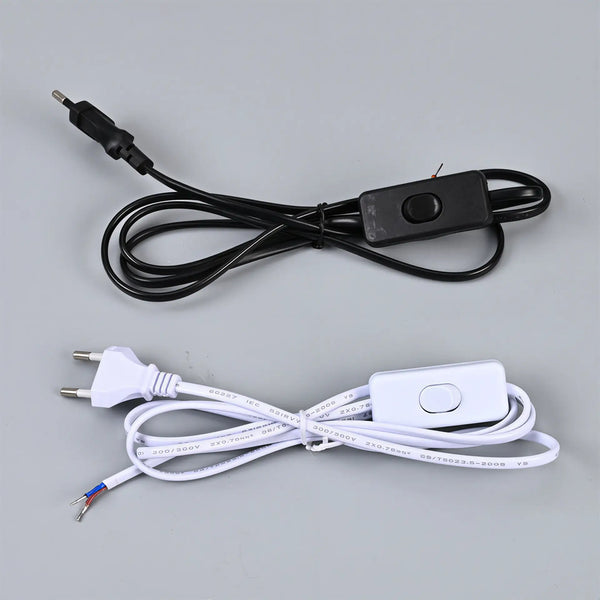 US EU Plug LED Light Switch Power Cable 1.8m with 303 Inline on Off Switch for Desk Lamp E14 E27 Plastic Lamp Holder Black White